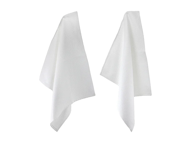Lot de 2 torchons de cuisine 50x50 cm nid d'abeille PURE KITCHEN WAFFLE Blanc