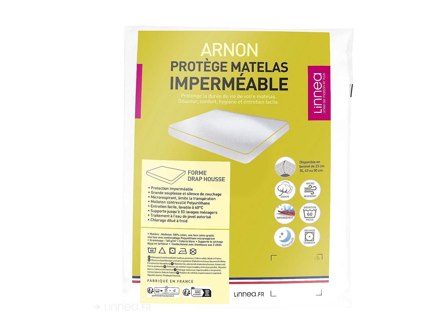 Protège matelas imperméable 90x220 cm bonnet 40cm ARNON molleton coton contrecollé polyuréthane
