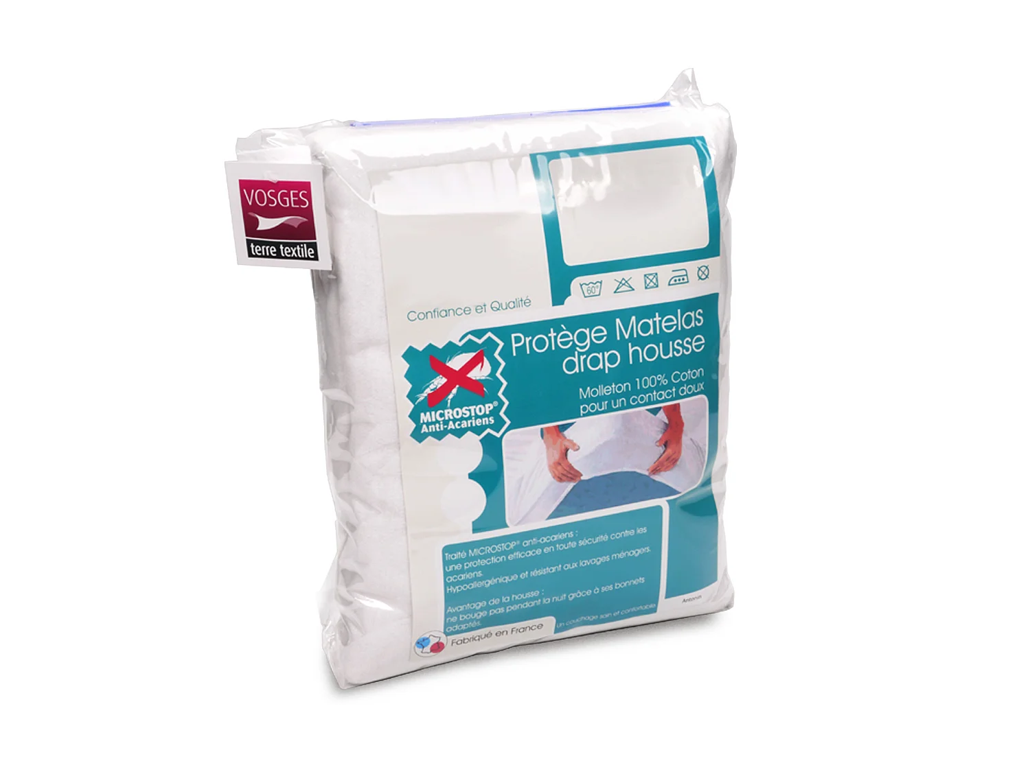 Protège matelas ANTONIN 120x200 cm bonnet 23 cm molleton 220 g/m² absorbant blanc