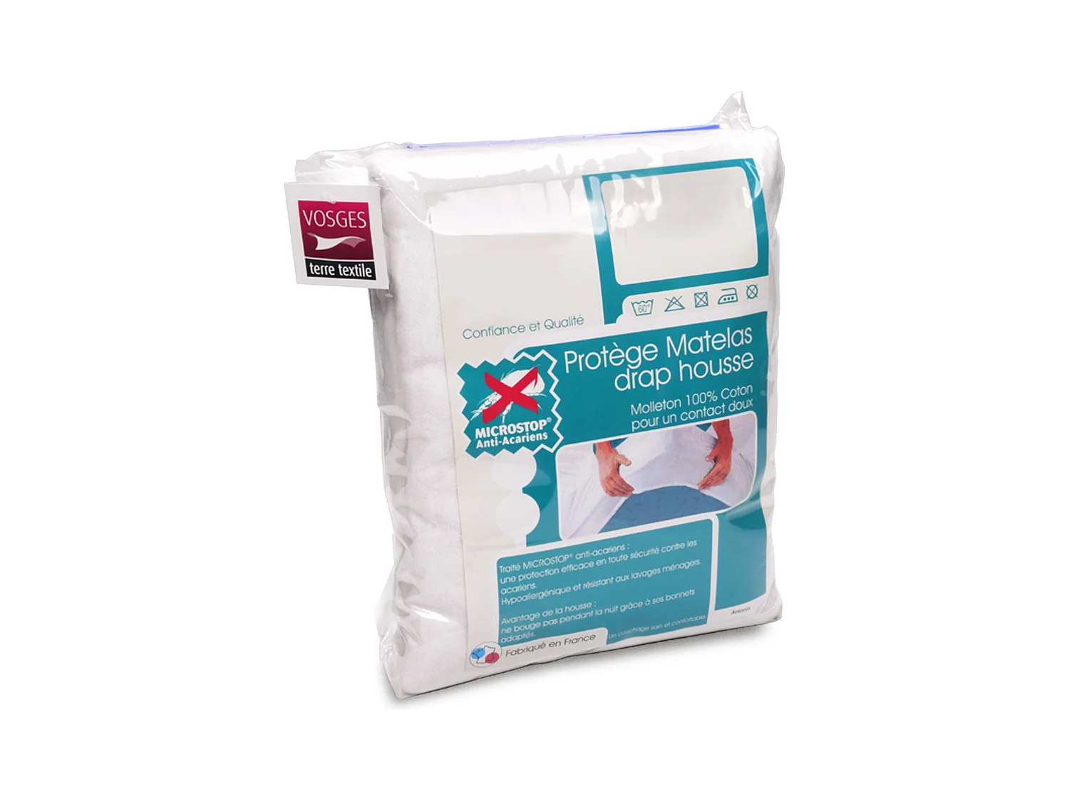 Protège matelas 70x190 cm ANTONIN Molleton absorbant traité anti-acariens Grand bonnet 30cm