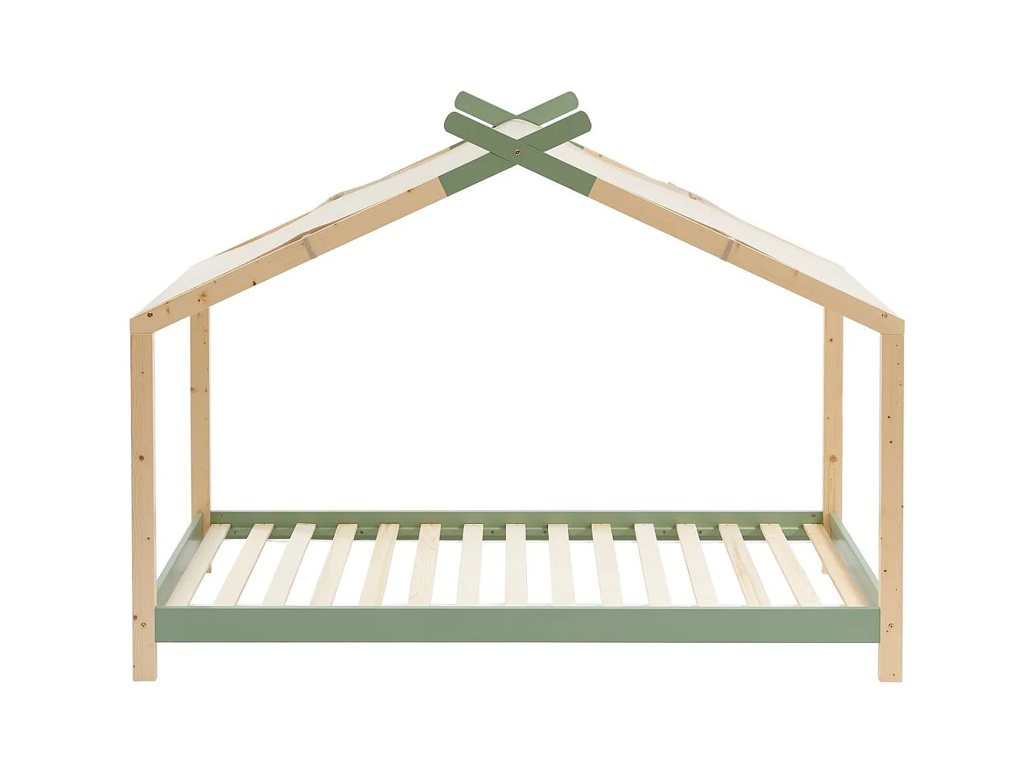 Lit cabane 90x190 en pin massif vert avec sommier - Charly