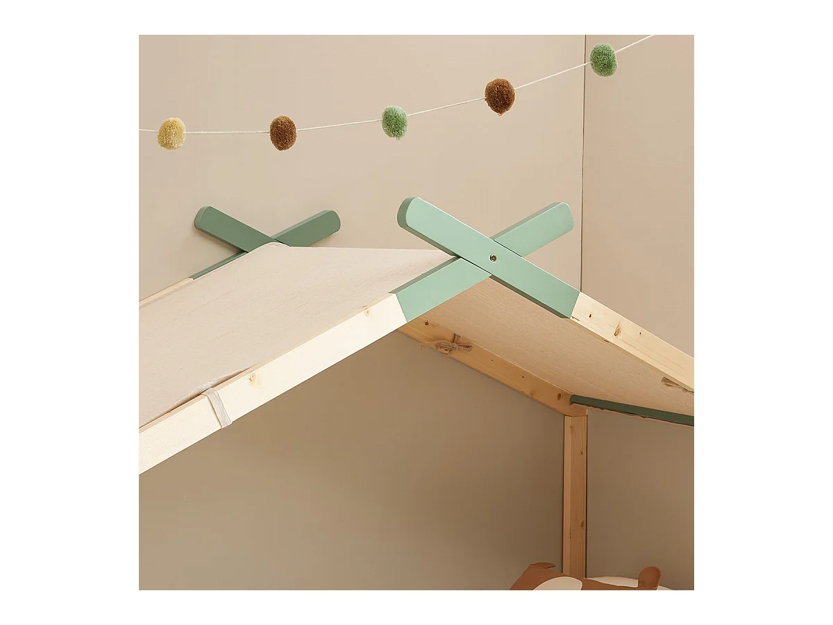 Lit cabane 90x190 en pin massif vert avec sommier - Charly