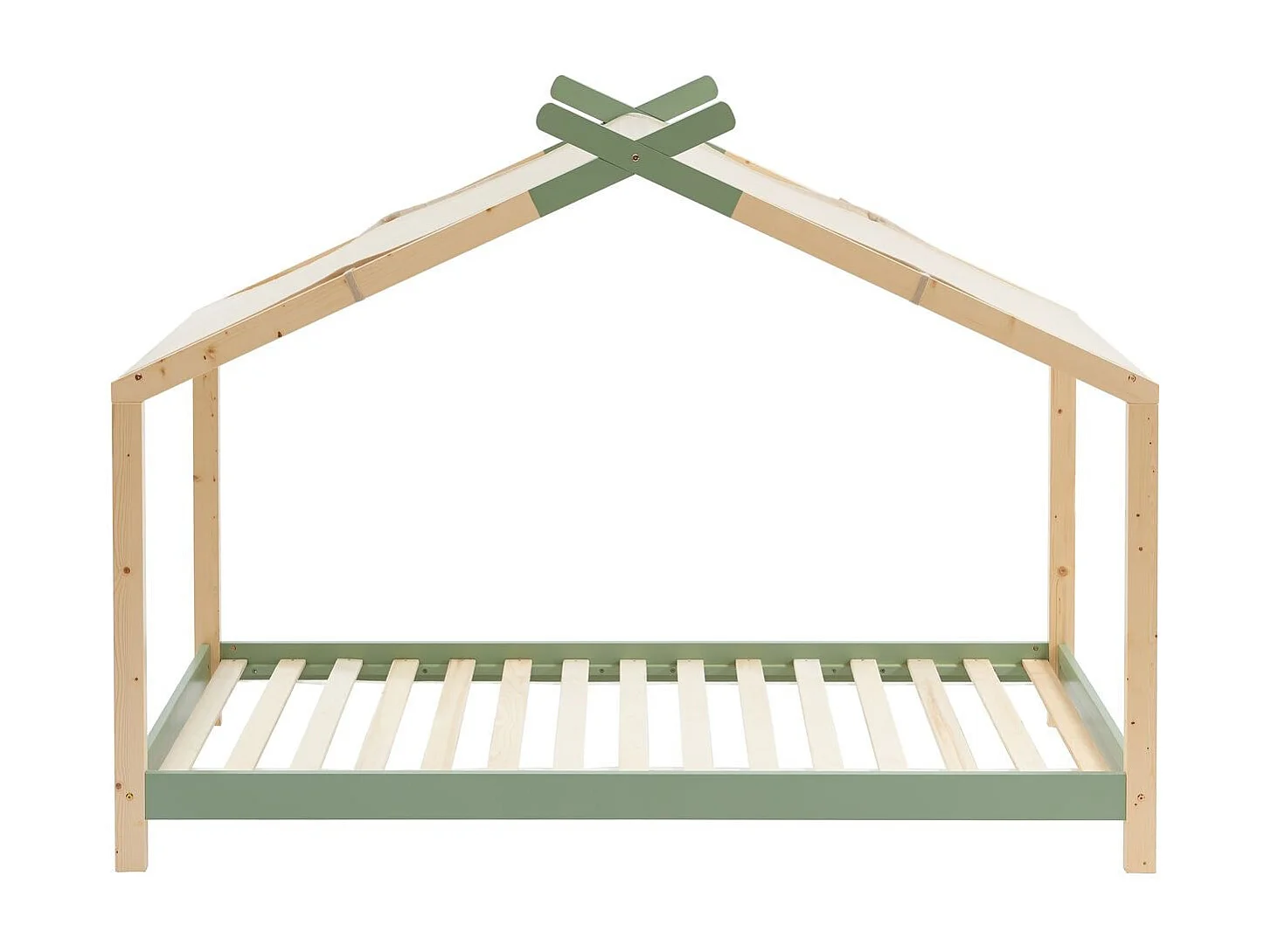 Lit cabane 90x190 en pin massif vert avec sommier - Charly