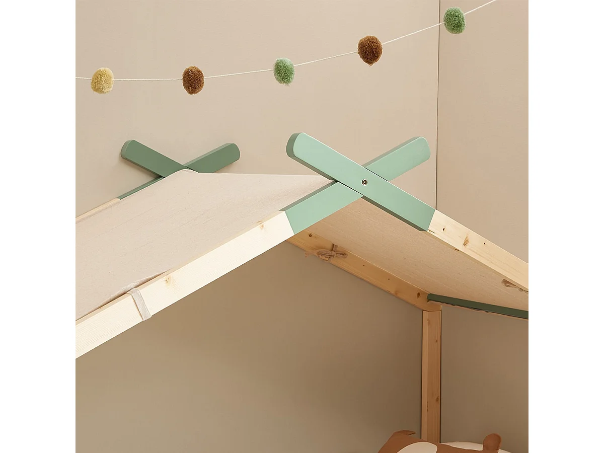 Lit cabane 90x190 en pin massif vert avec sommier - Charly