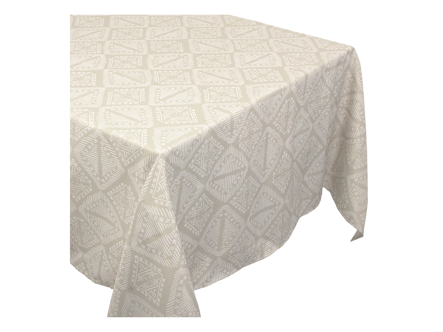 Nappe carrée 170x170 cm imprimée 100% polyester BOHO géométrique beige ficelle