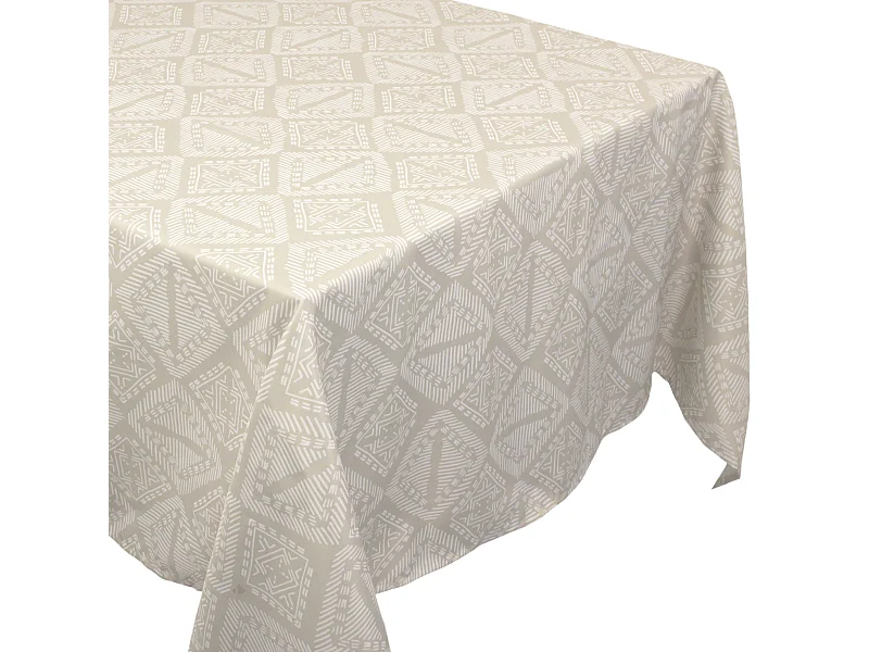 Nappe carrée 170x170 cm imprimée 100% polyester BOHO géométrique beige ficelle