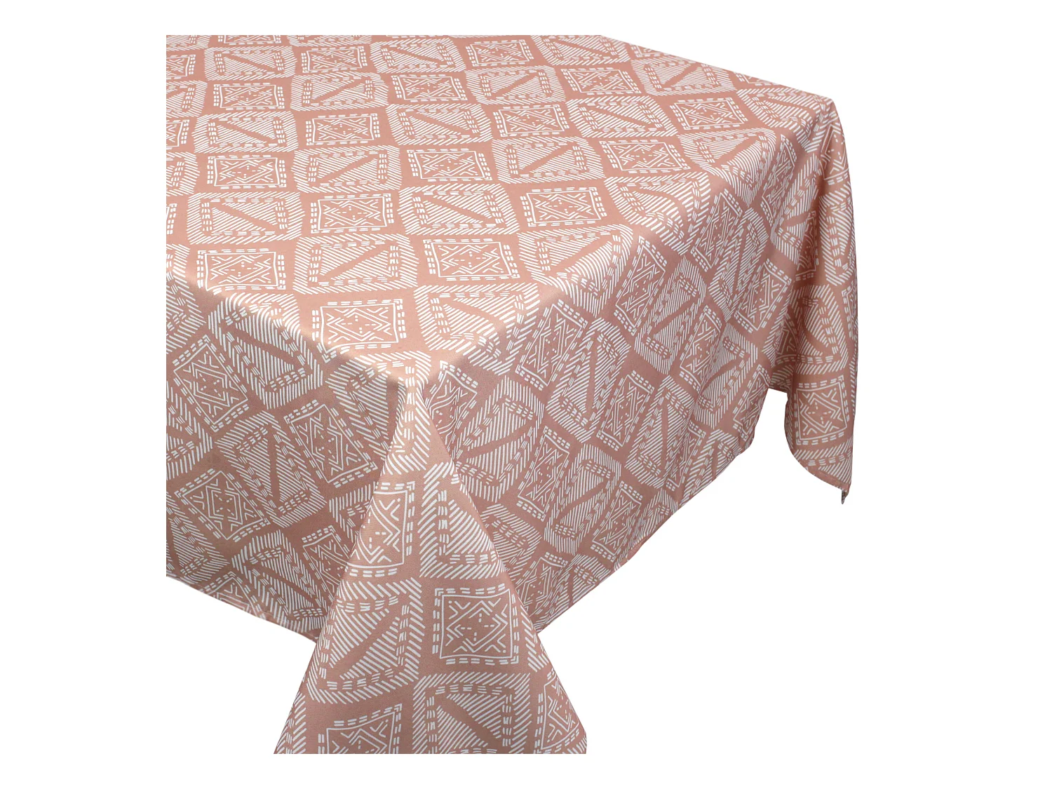 Nappe carrée 170x170 cm imprimée 100% polyester BOHO géométrique marron sienne