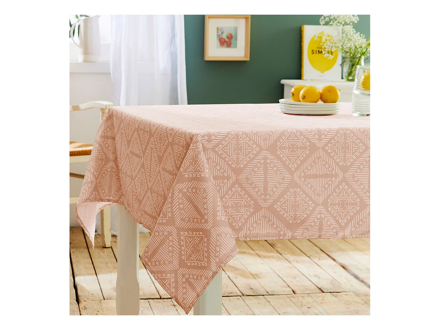 Nappe carrée 170x170 cm imprimée 100% polyester BOHO géométrique marron sienne