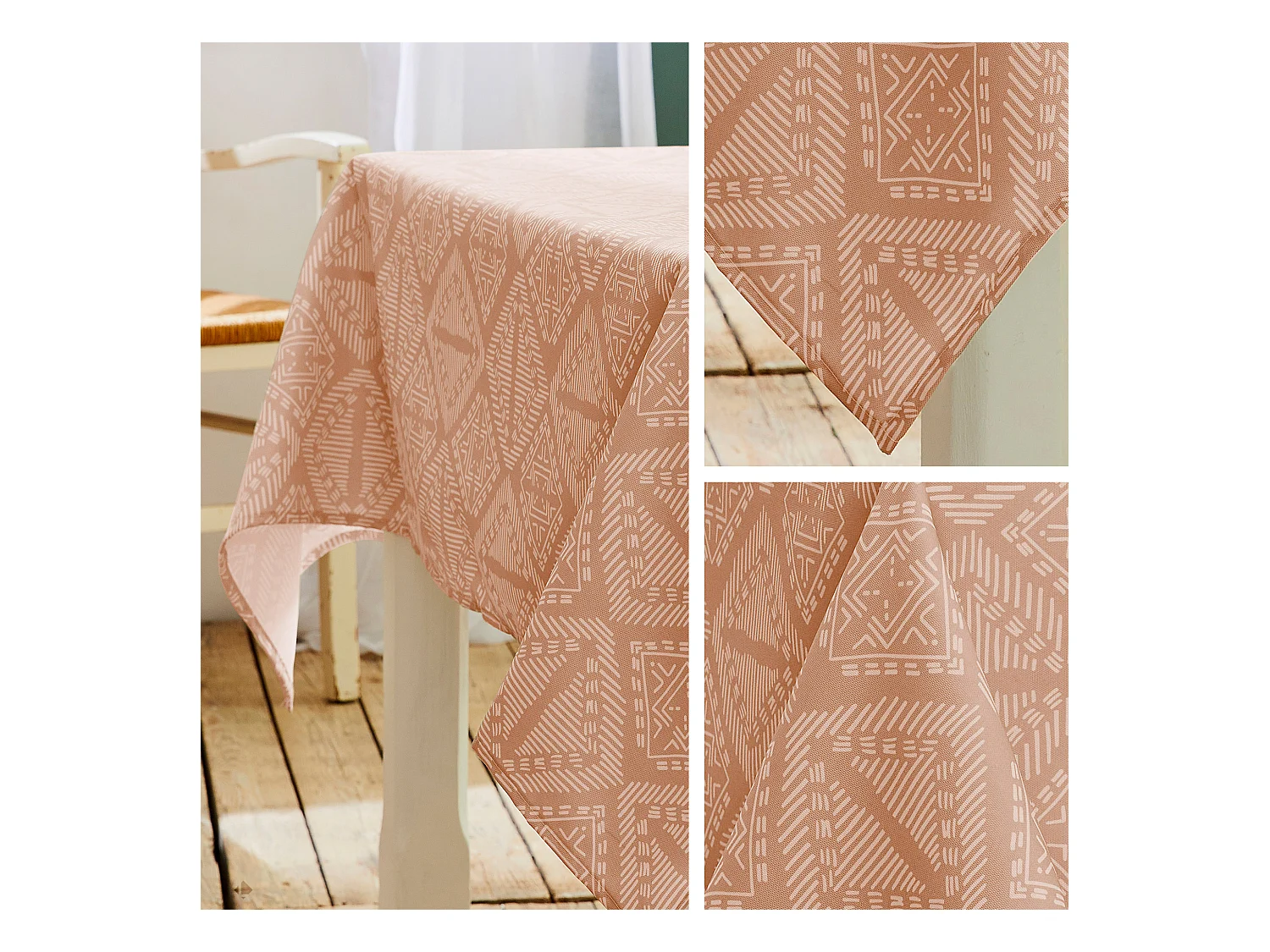 Nappe carrée 170x170 cm imprimée 100% polyester BOHO géométrique marron sienne