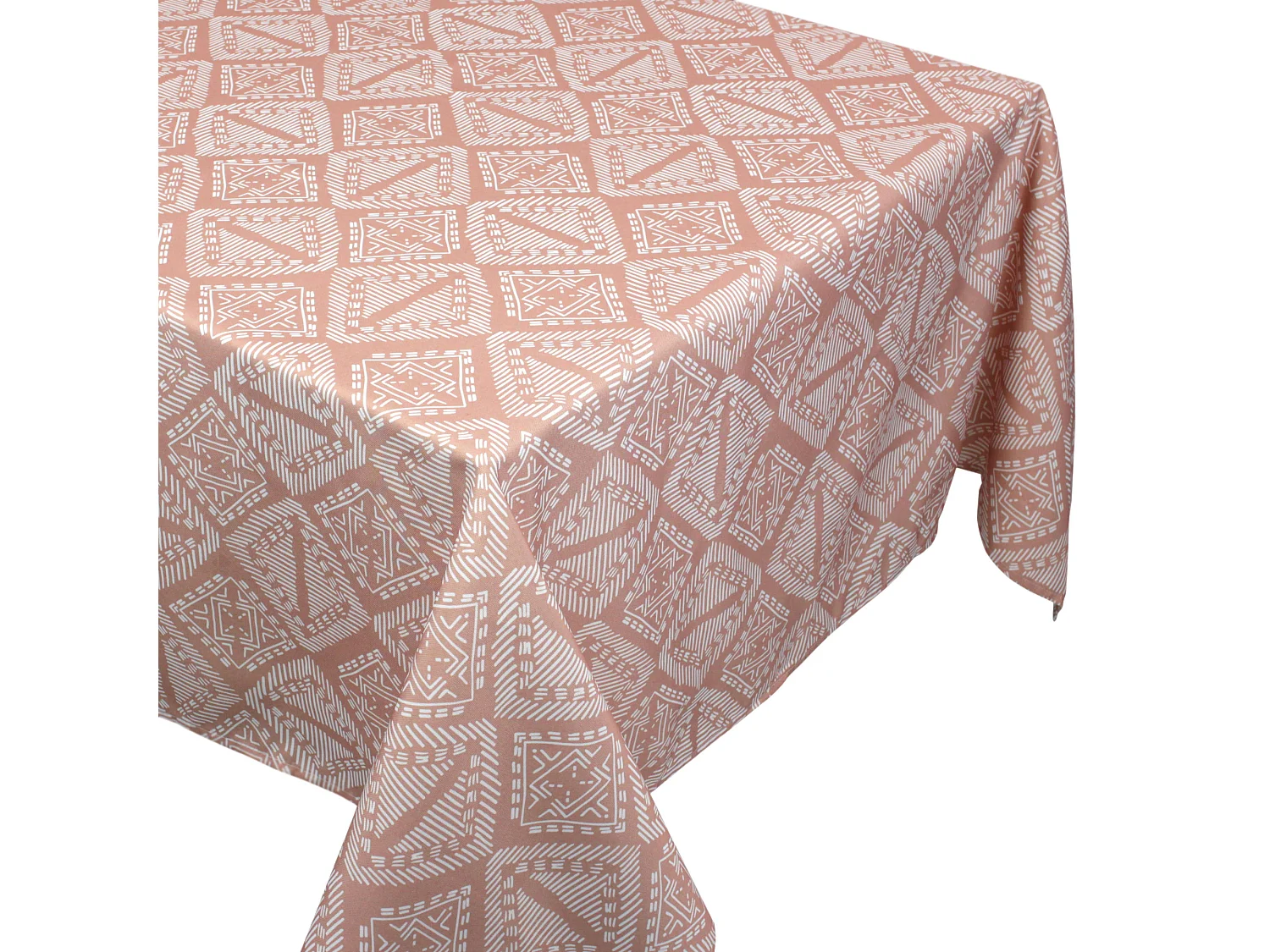 Nappe carrée 170x170 cm imprimée 100% polyester BOHO géométrique marron sienne