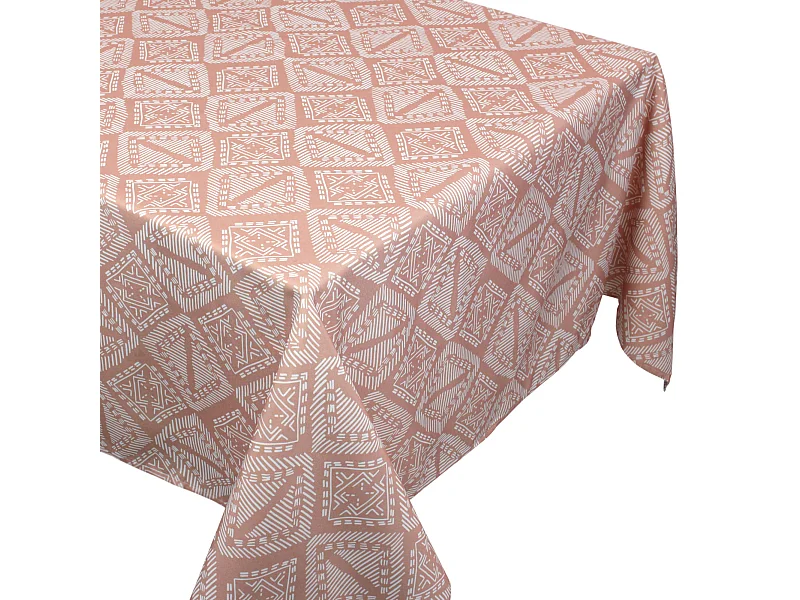Nappe carrée 170x170 cm imprimée 100% polyester BOHO géométrique marron sienne