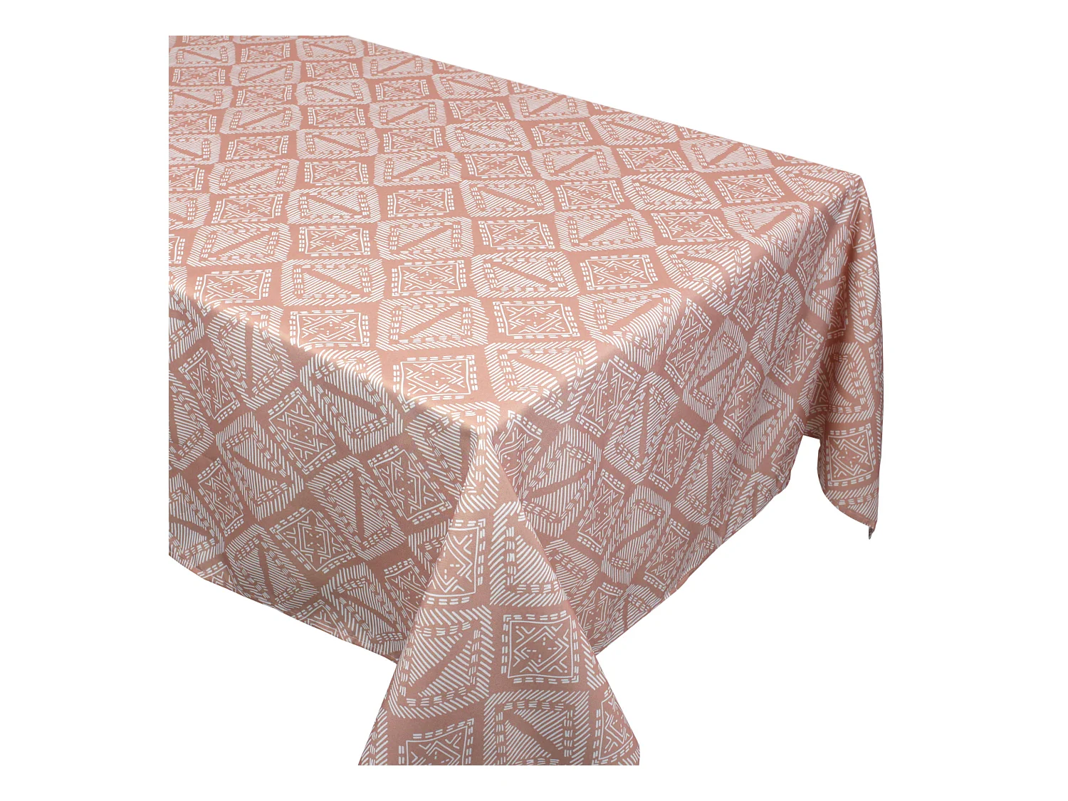 Nappe rectangle 150x200 cm imprimée 100% polyester BOHO géométrique marron sienne