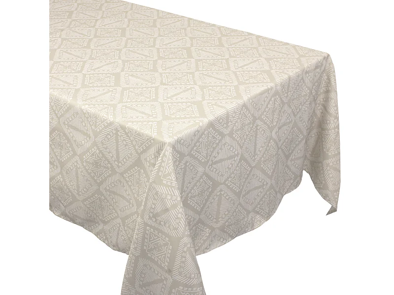 Nappe rectangle 150x300 cm imprimée 100% polyester BOHO géométrique beige ficelle
