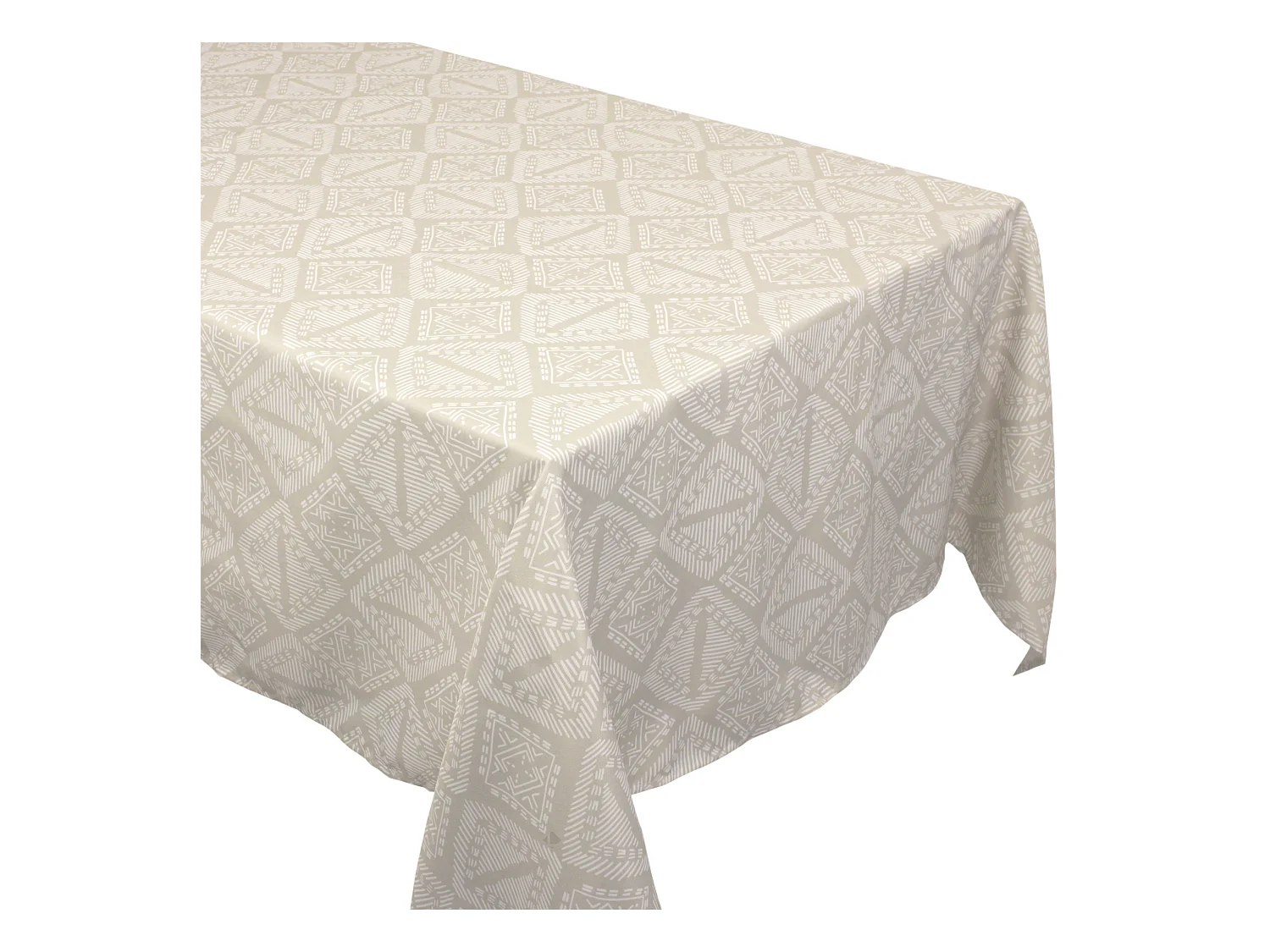 Nappe rectangle 150x300 cm imprimée 100% polyester BOHO géométrique beige ficelle