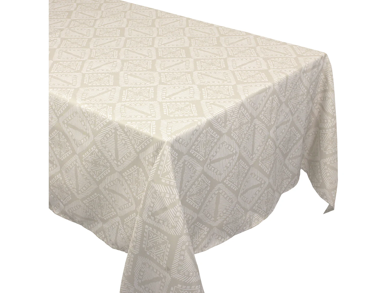 Nappe rectangle 150x300 cm imprimée 100% polyester BOHO géométrique beige ficelle