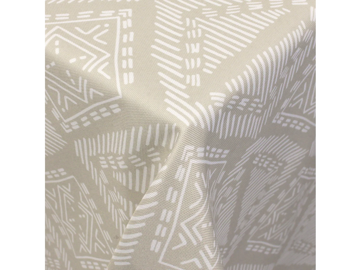 Nappe rectangle 150x300 cm imprimée 100% polyester BOHO géométrique beige ficelle