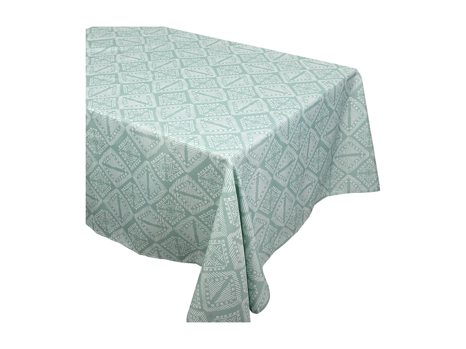 Nappe rectangle 150x250 cm imprimée 100% polyester BOHO géométrique vert sauge
