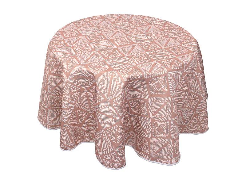 Nappe ronde 180 cm imprimée 100% polyester BOHO géométrique marron sienne