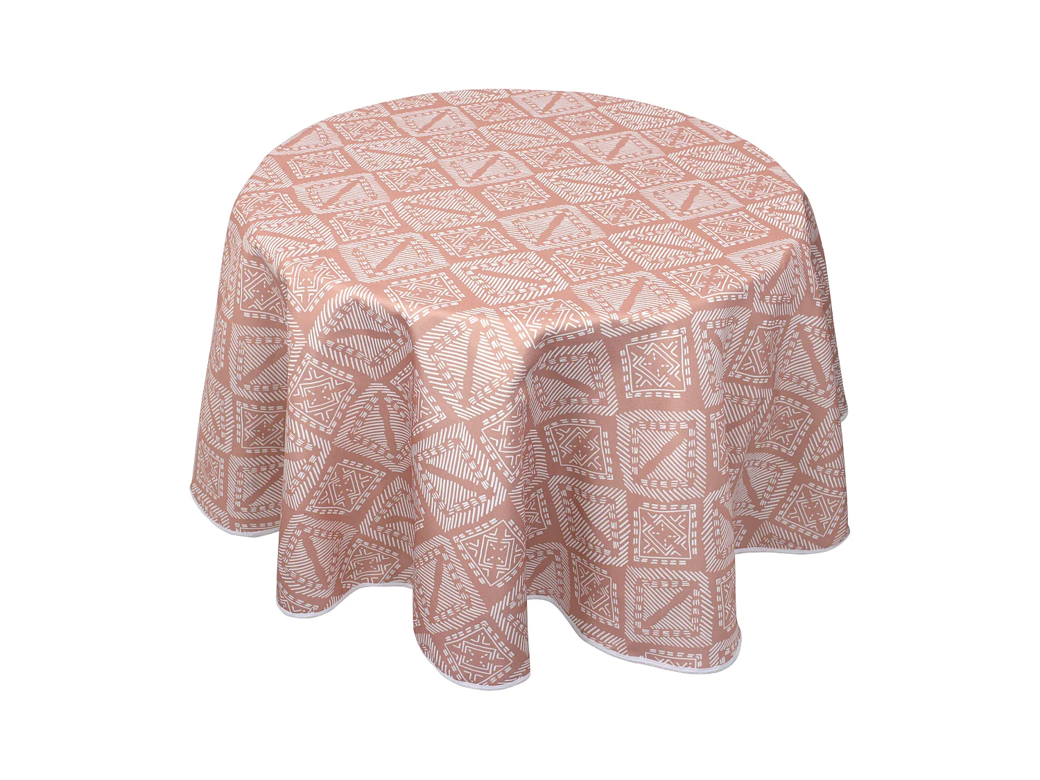 Nappe ronde 180 cm imprimée 100% polyester BOHO géométrique marron sienne