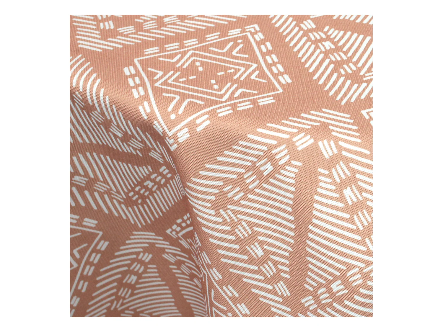 Nappe ronde 180 cm imprimée 100% polyester BOHO géométrique marron sienne