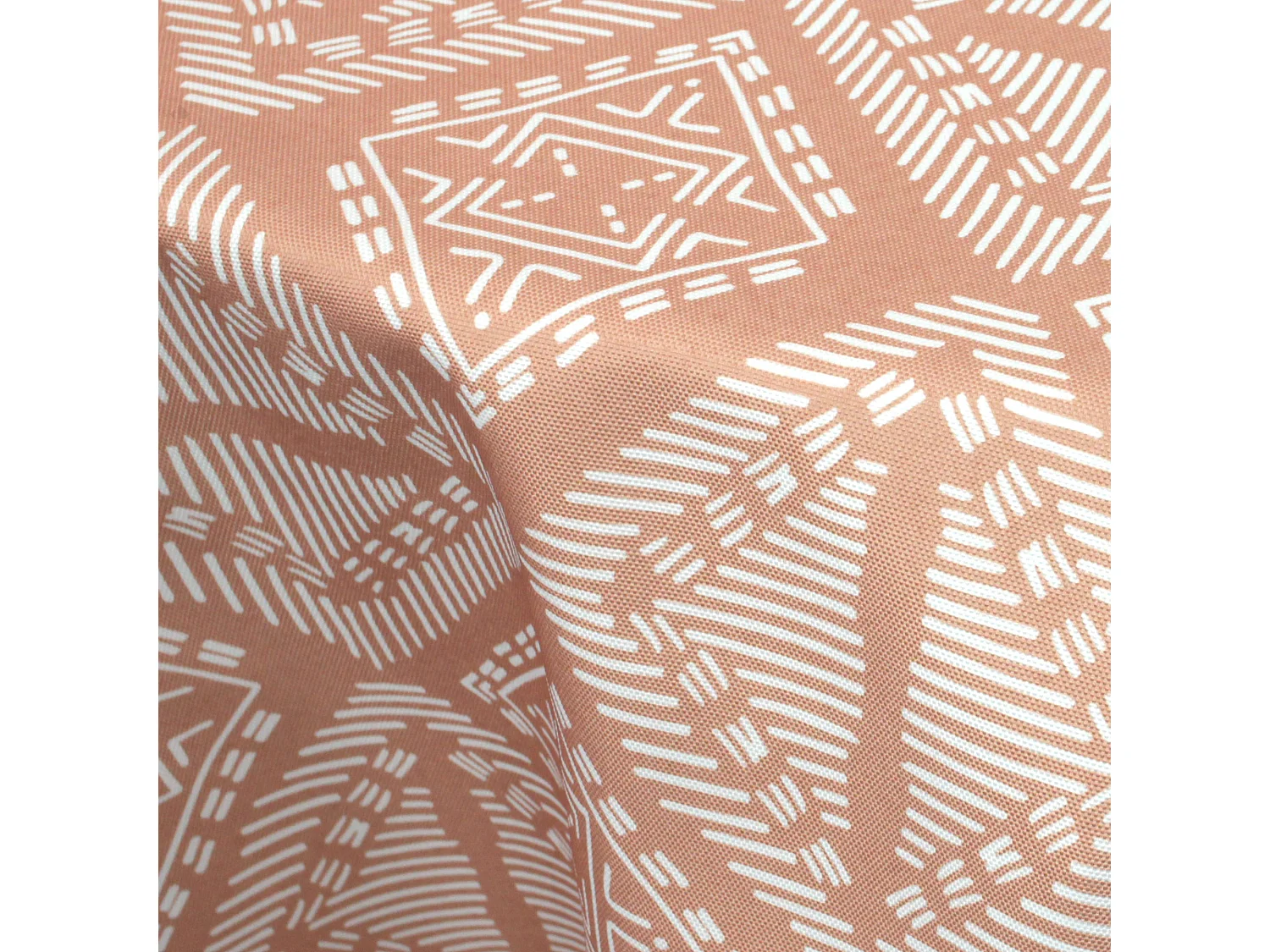 Nappe ronde 180 cm imprimée 100% polyester BOHO géométrique marron sienne