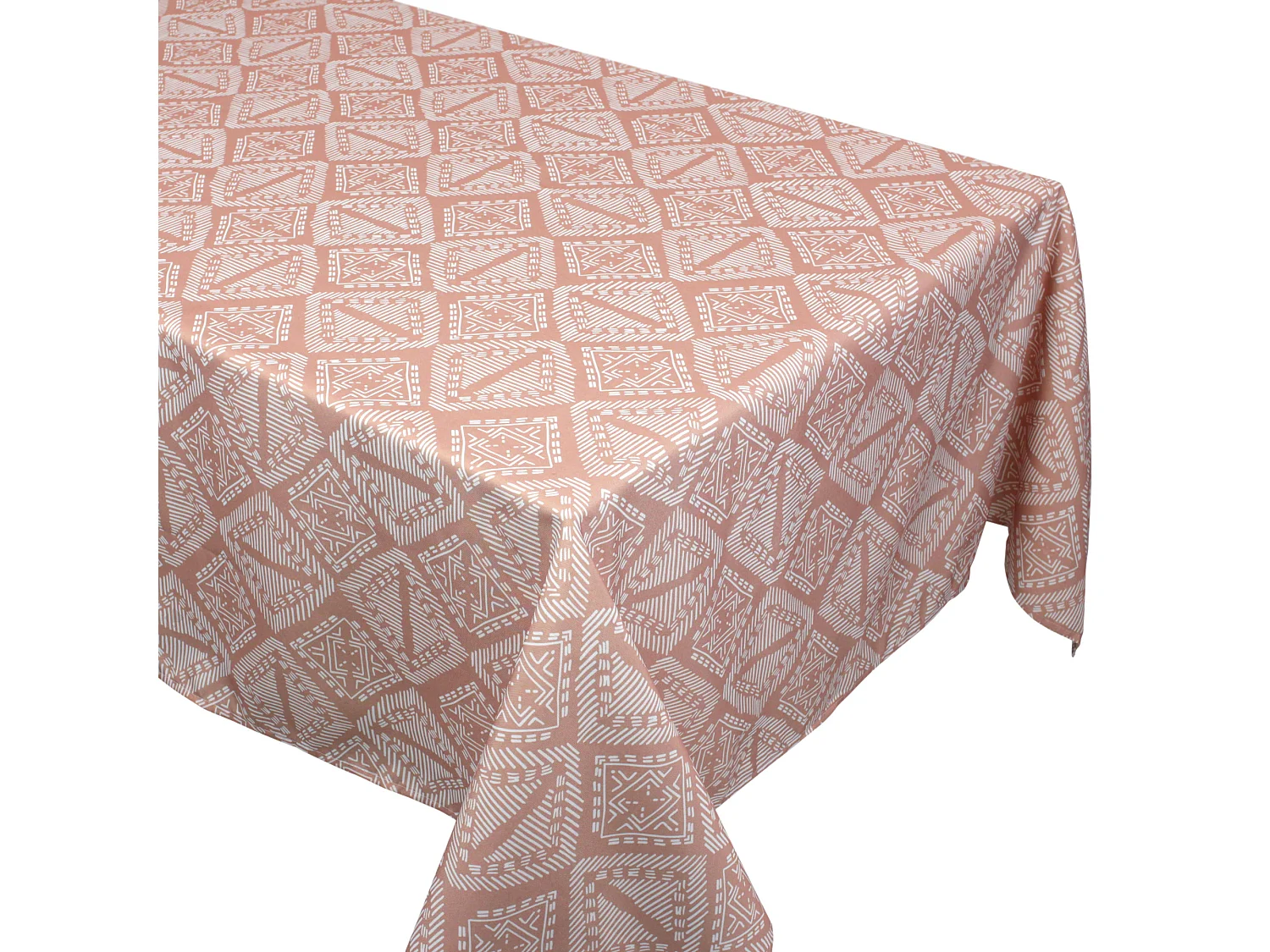 Nappe rectangle 150x350 cm imprimée 100% polyester BOHO géométrique marron sienne