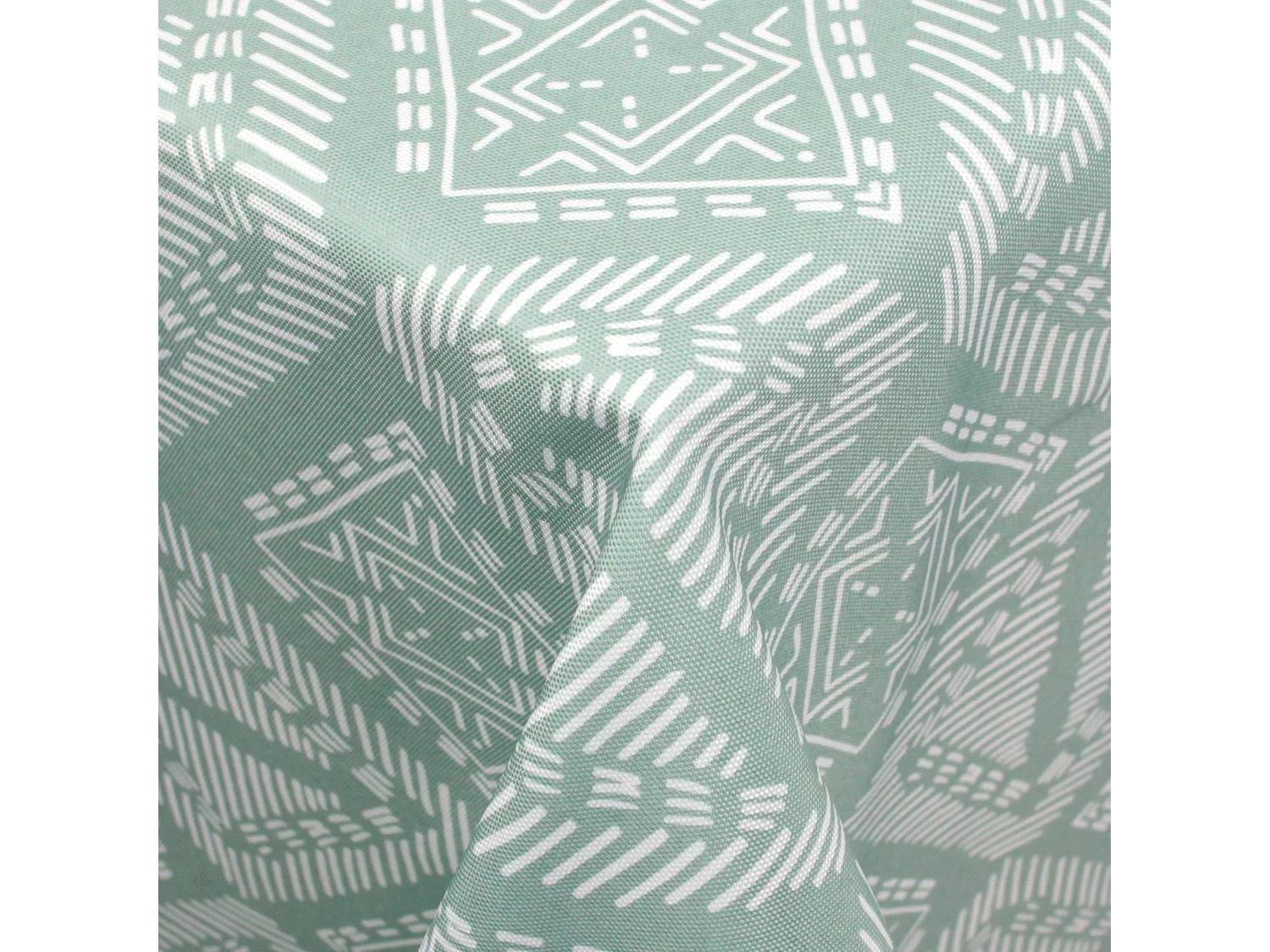 Nappe carrée 170x170 cm imprimée 100% polyester BOHO géométrique vert sauge