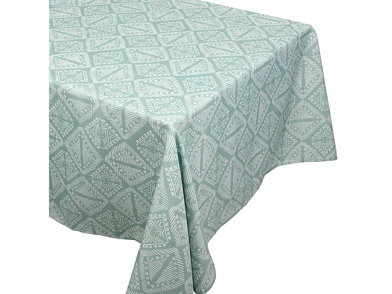 Nappe carrée 170x170 cm imprimée 100% polyester BOHO géométrique vert sauge