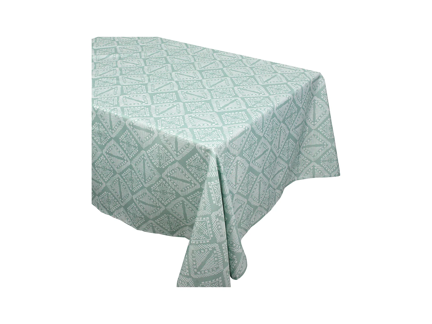 Nappe rectangle 150x350 cm imprimée 100% polyester BOHO géométrique vert sauge