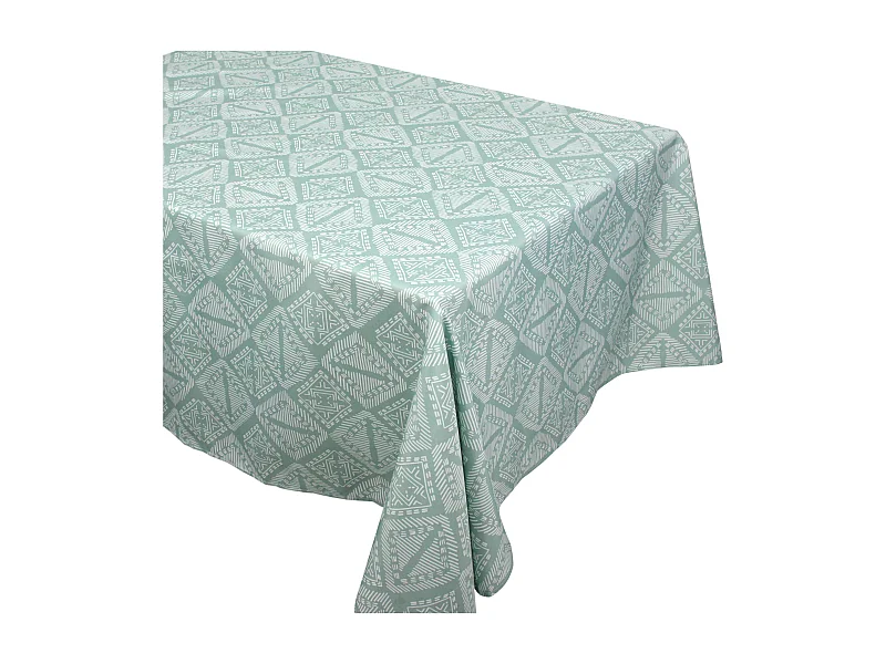 Nappe rectangle 150x350 cm imprimée 100% polyester BOHO géométrique vert sauge