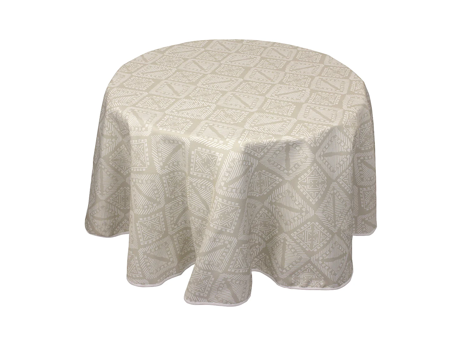 Nappe ronde 180 cm imprimée 100% polyester BOHO géométrique beige ficelle