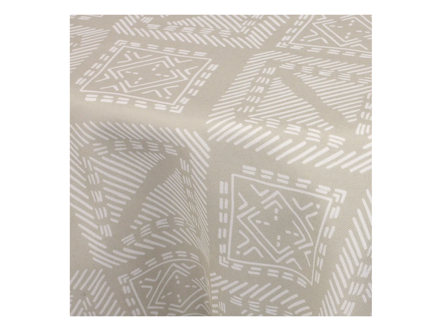 Nappe ronde 180 cm imprimée 100% polyester BOHO géométrique beige ficelle