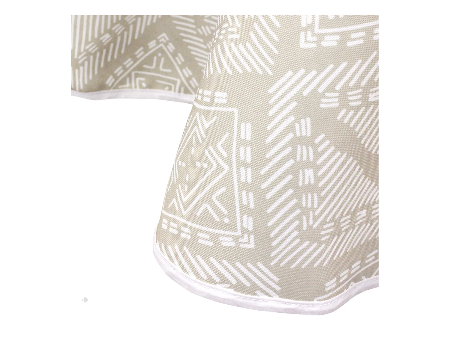 Nappe ronde 180 cm imprimée 100% polyester BOHO géométrique beige ficelle