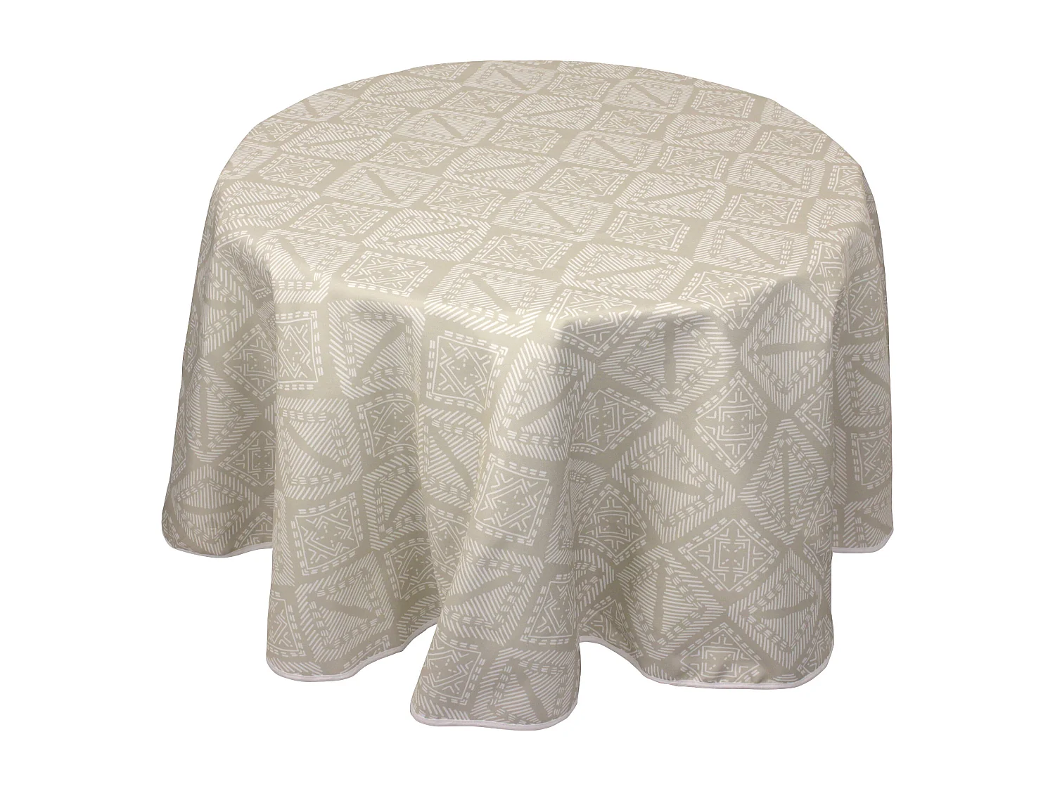 Nappe ronde 180 cm imprimée 100% polyester BOHO géométrique beige ficelle