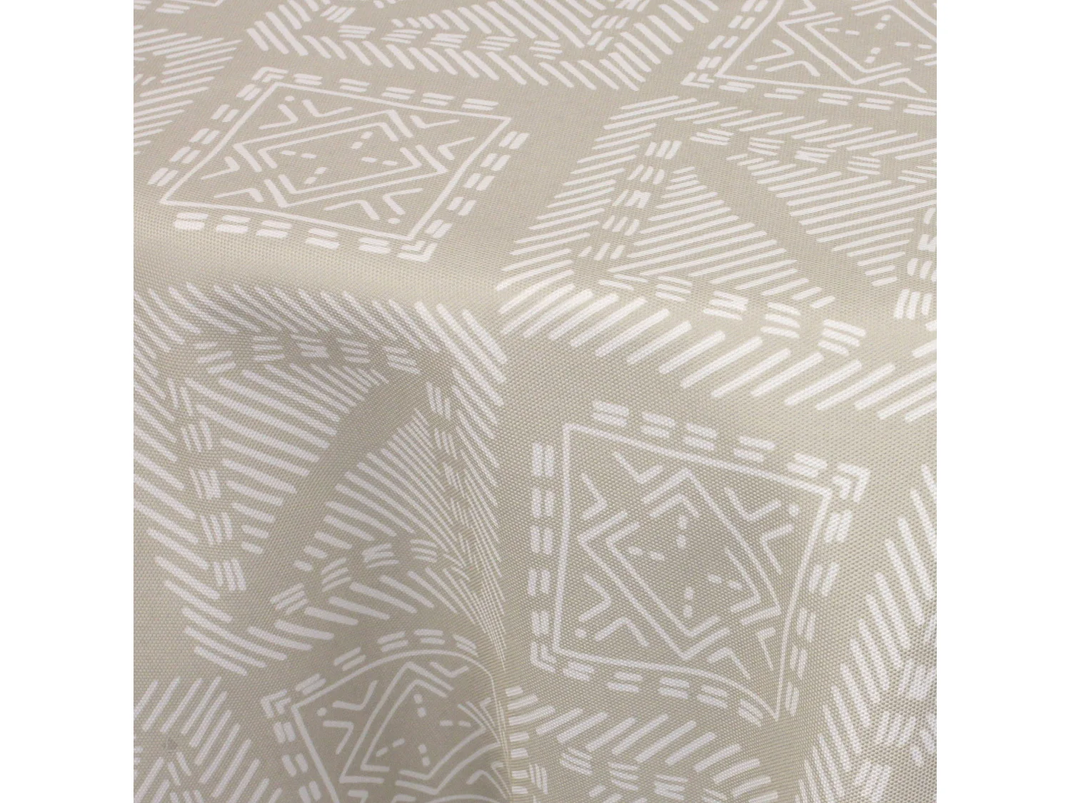 Nappe ronde 180 cm imprimée 100% polyester BOHO géométrique beige ficelle