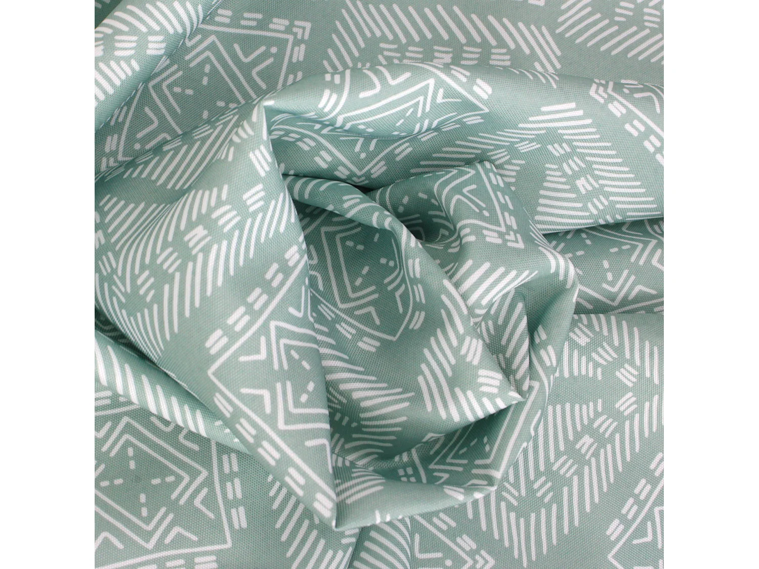 Nappe rectangle 150x300 cm imprimée 100% polyester BOHO géométrique vert sauge