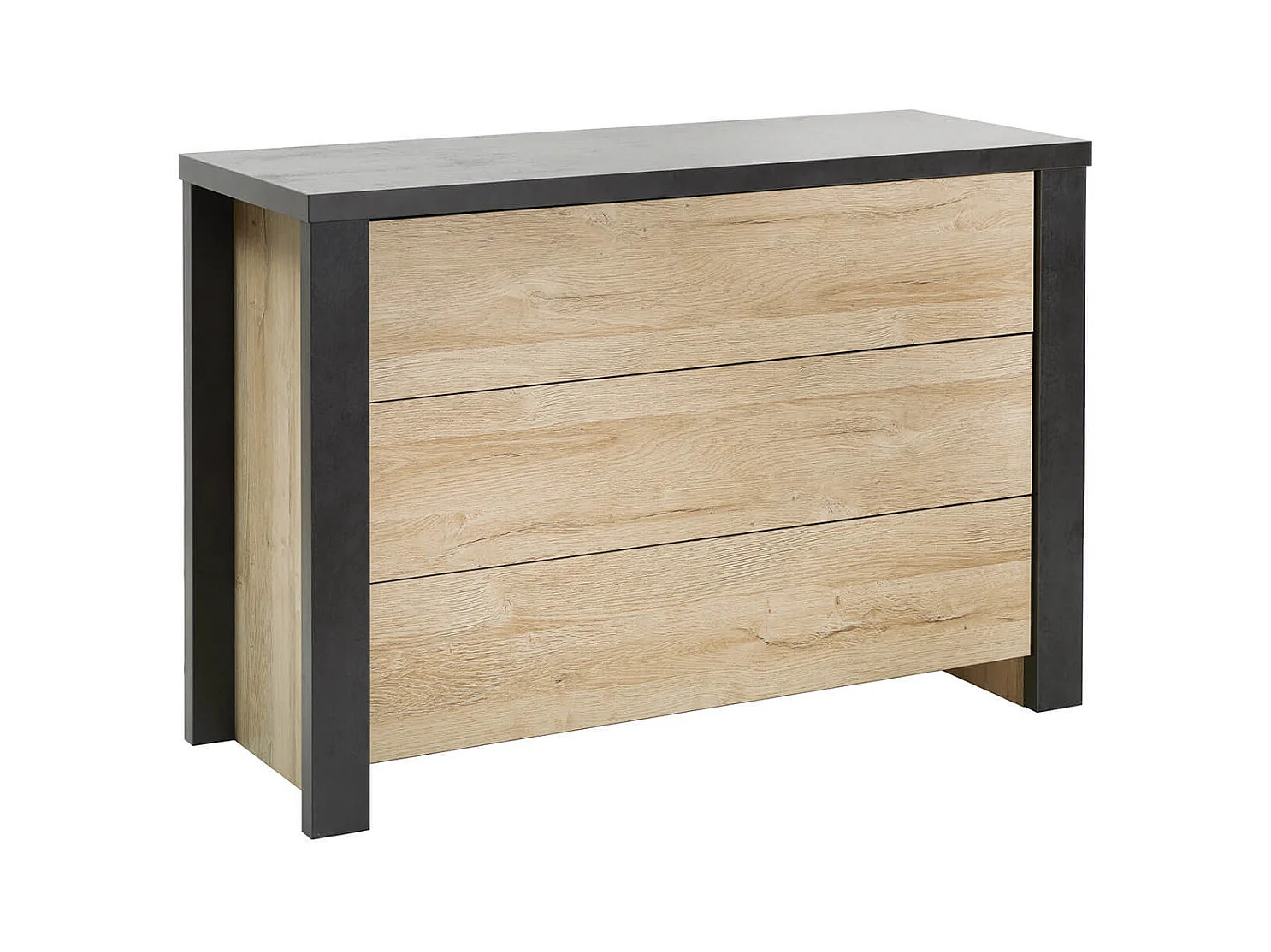 SIWA - Commode 3 Tiroirs Effet Bois et Beton Ciré