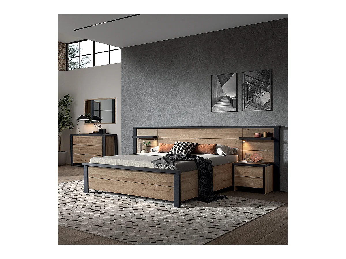 SIWA - Commode 3 Tiroirs Effet Bois et Beton Ciré