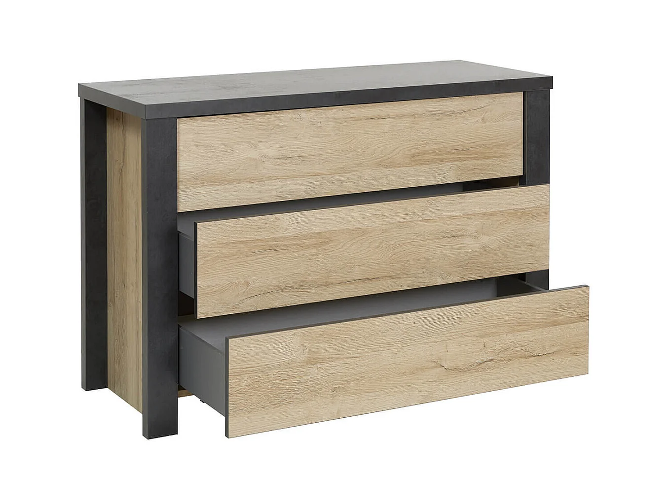 SIWA - Commode 3 Tiroirs Effet Bois et Beton Ciré