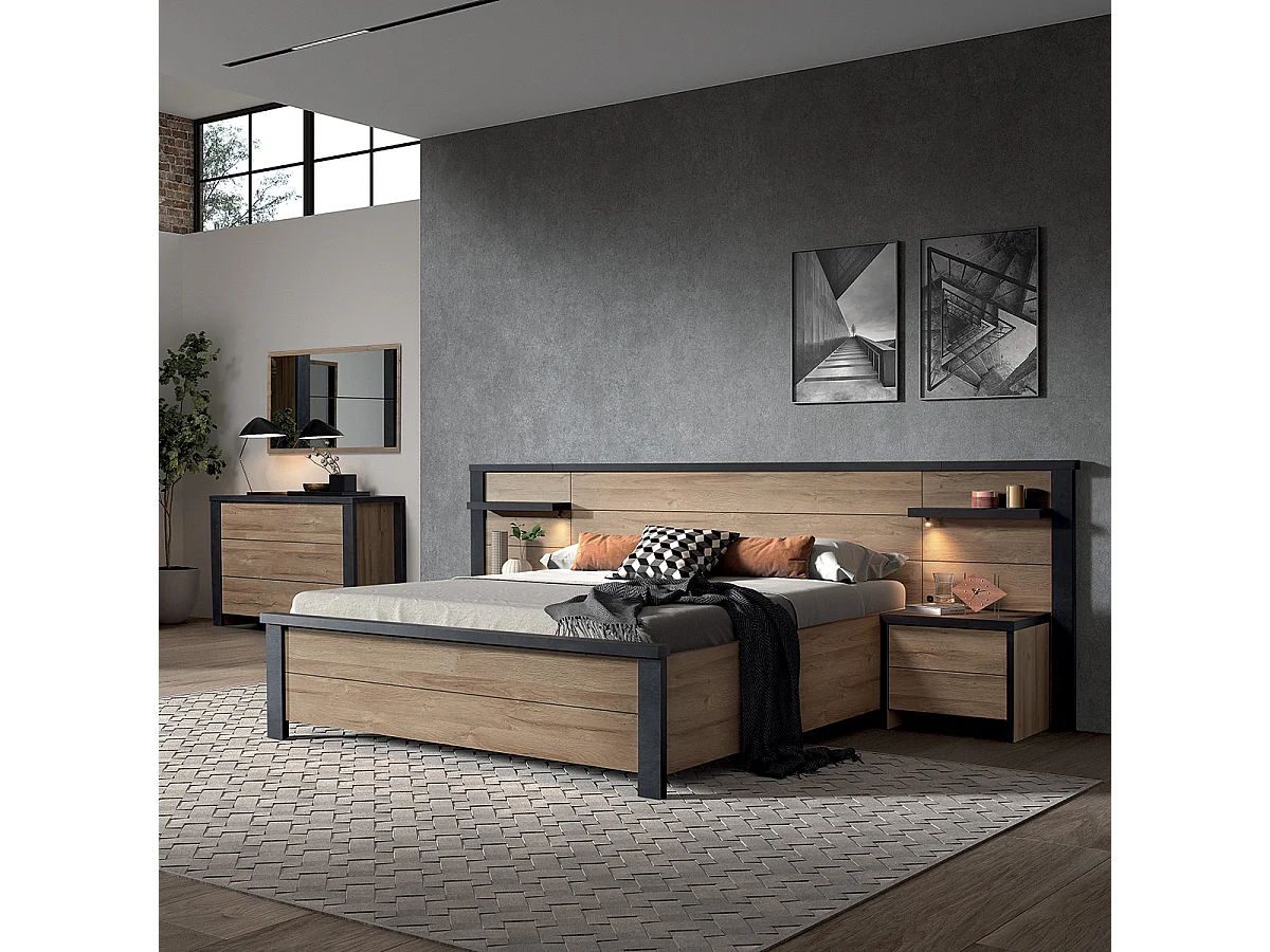 SIWA - Commode 3 Tiroirs Effet Bois et Beton Ciré