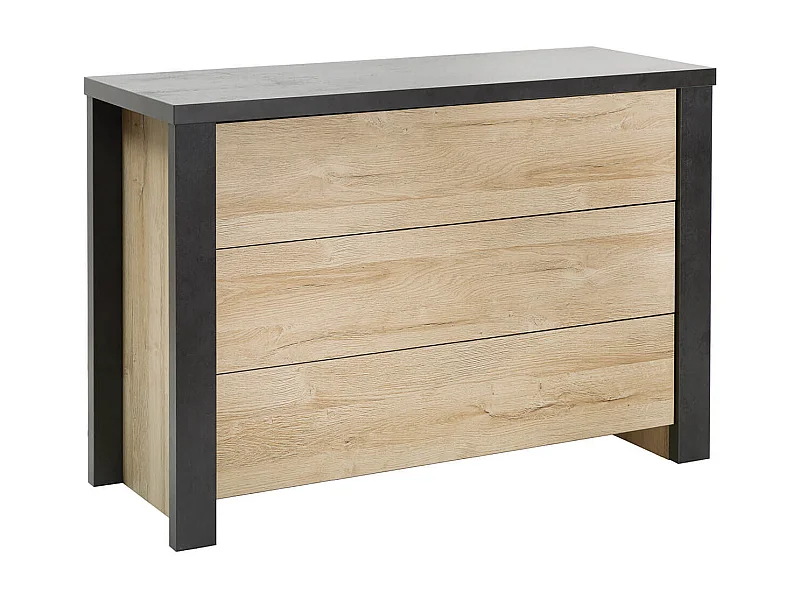 SIWA - Commode 3 Tiroirs Effet Bois et Beton Ciré