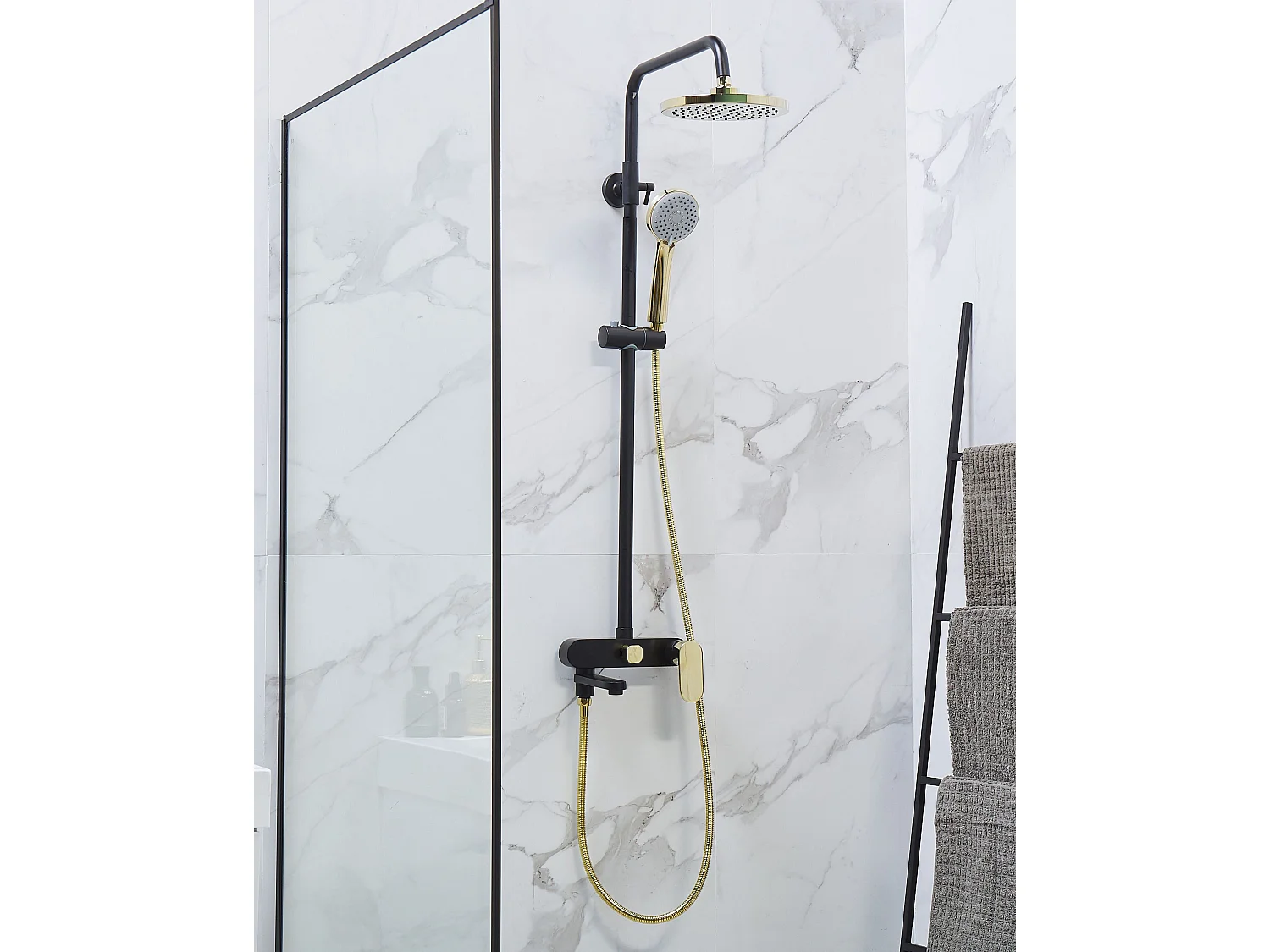 Duschset mit Mischbatterie und Regenbrause GURARA Schwarz / Gold