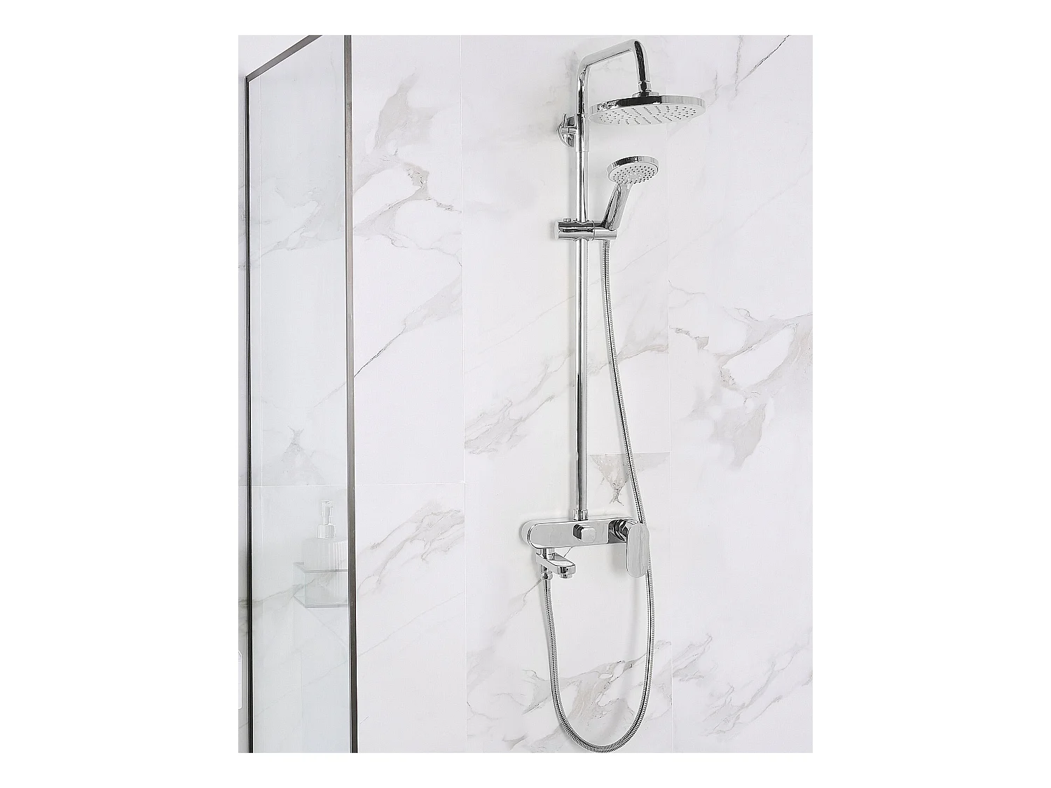 Praktisches Duschsystem silber mit Kopf und Handbrause Messing Gurara