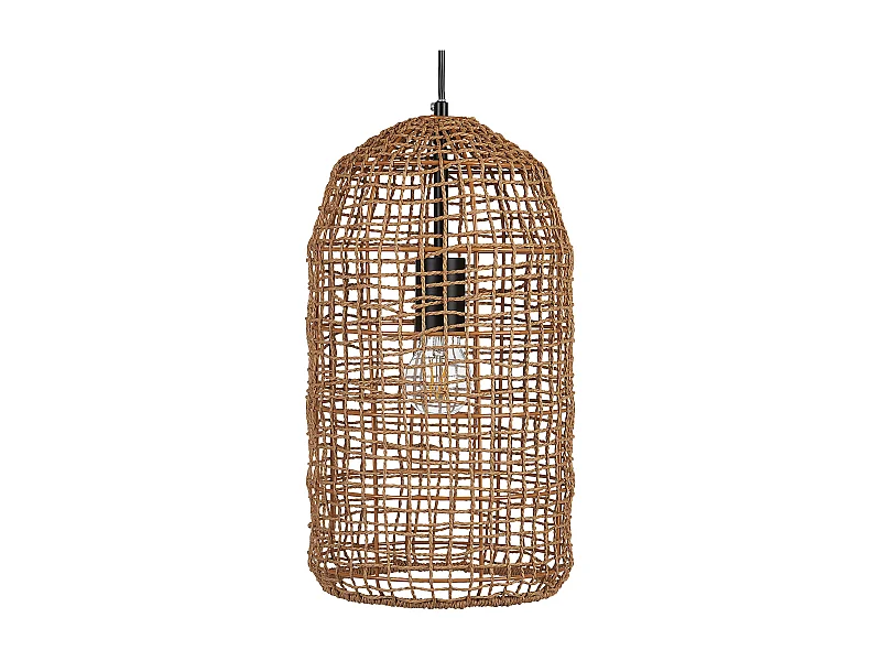 Hängelampe mit Schirm Papiergeflecht braun Rattan-Optik geflochten Boho Lucite