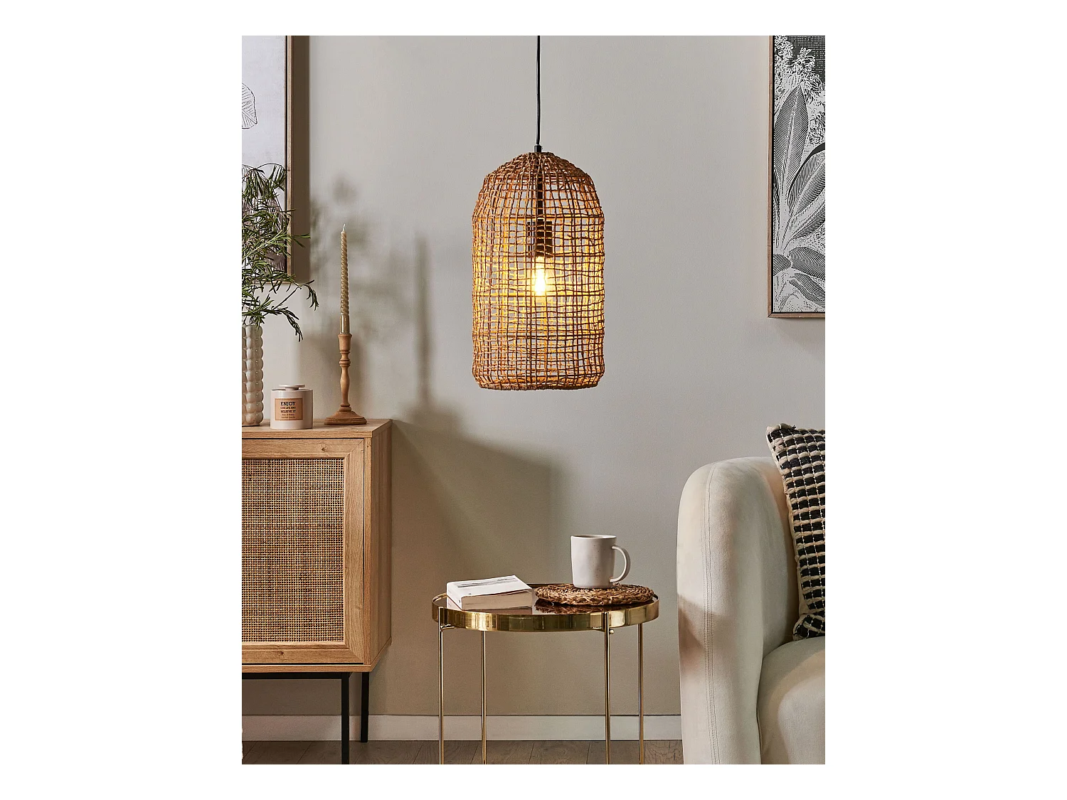 Lampe suspension LUCITE Corde en papier Naturel