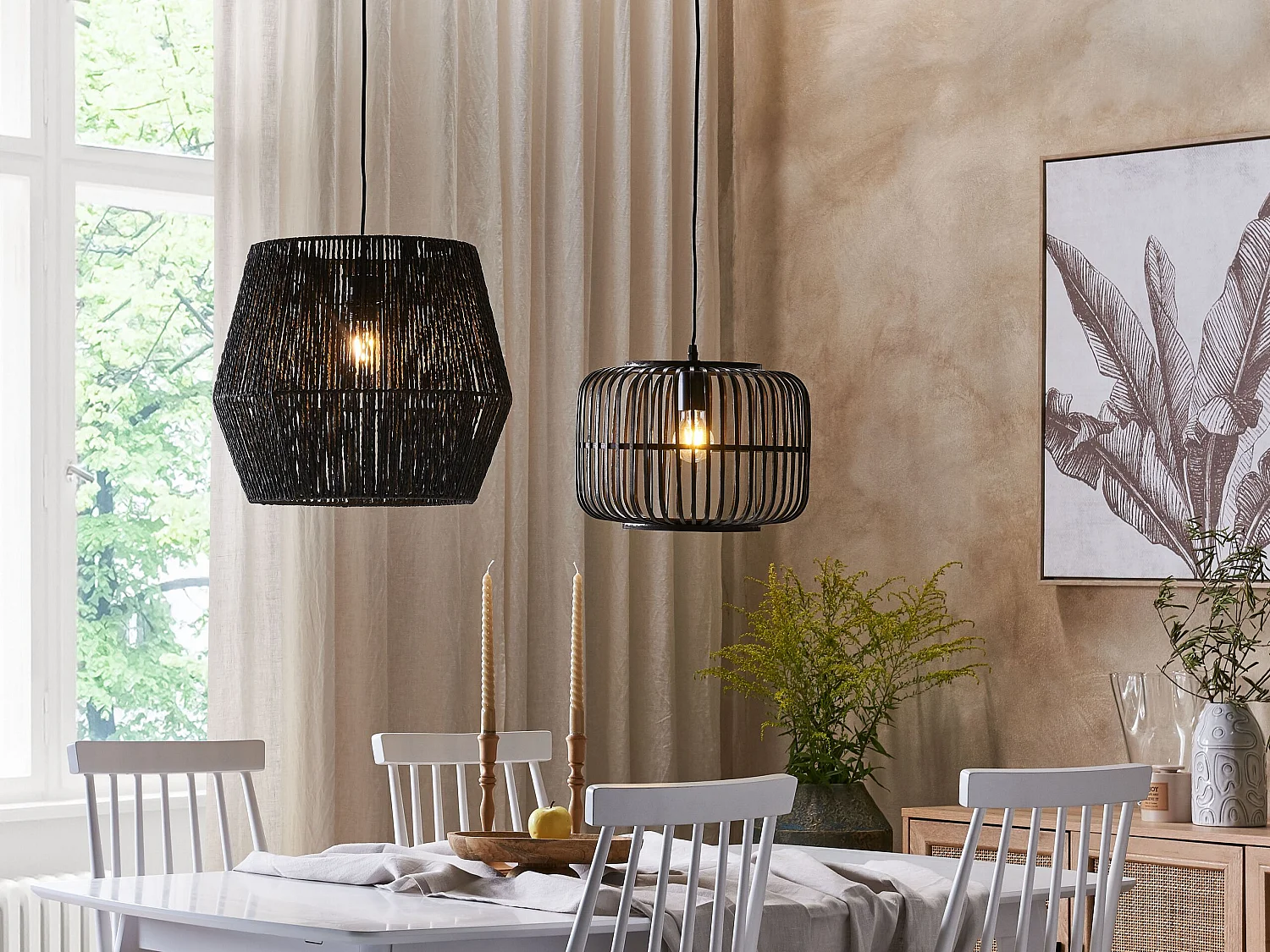 Hängelampe GWERU Papierschnur Schwarz