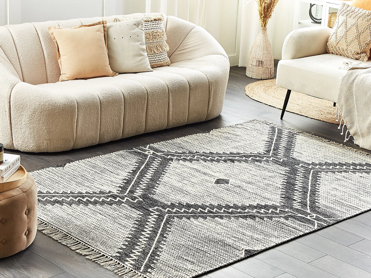 Tapis en coton 140 x 200 cm noir et blanc ARBAA