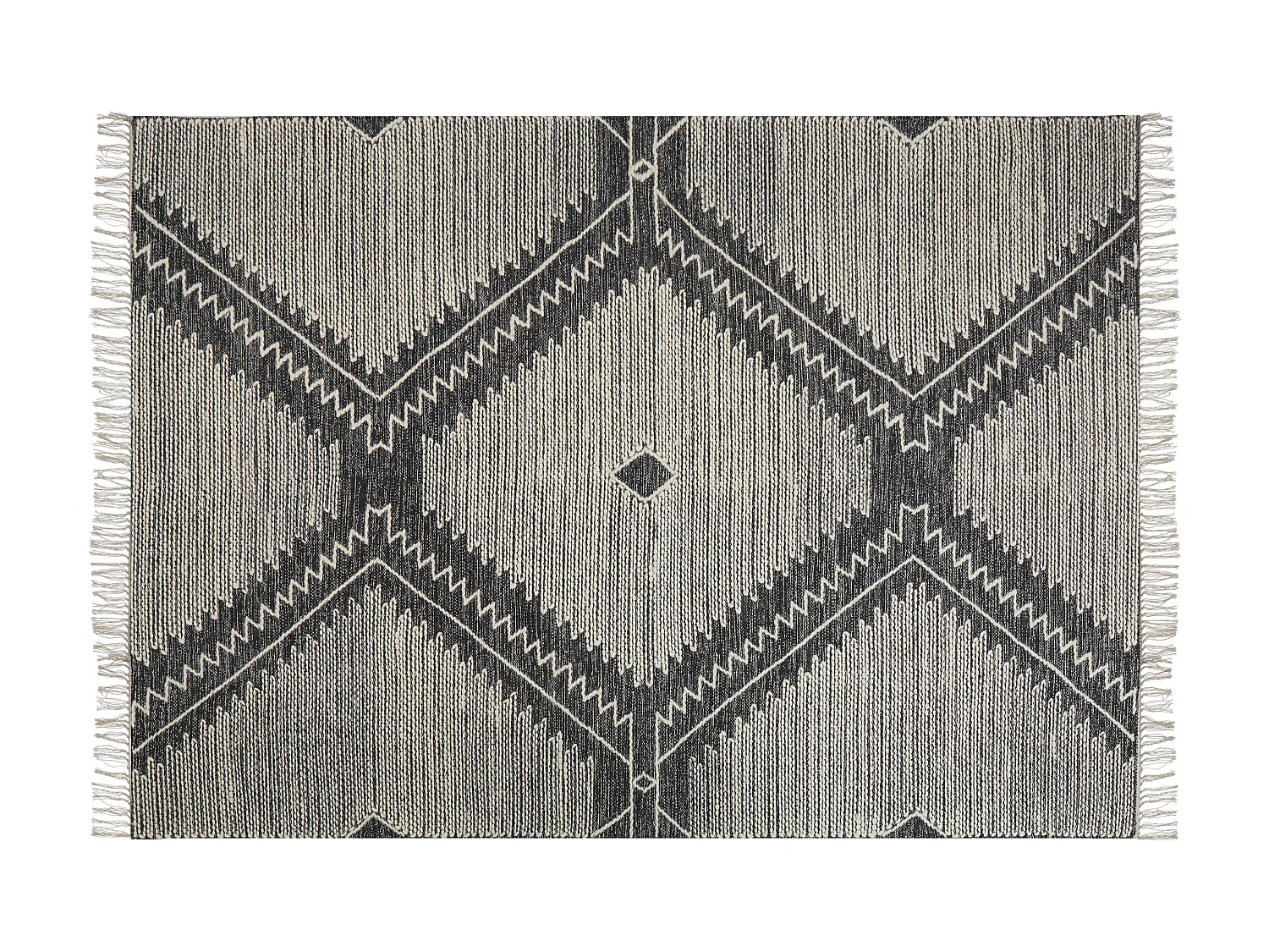 Rechteckiger Teppich mit Quasten Baumwolle Kurzflor 160x230 cm schwarz/weiß Arbaa