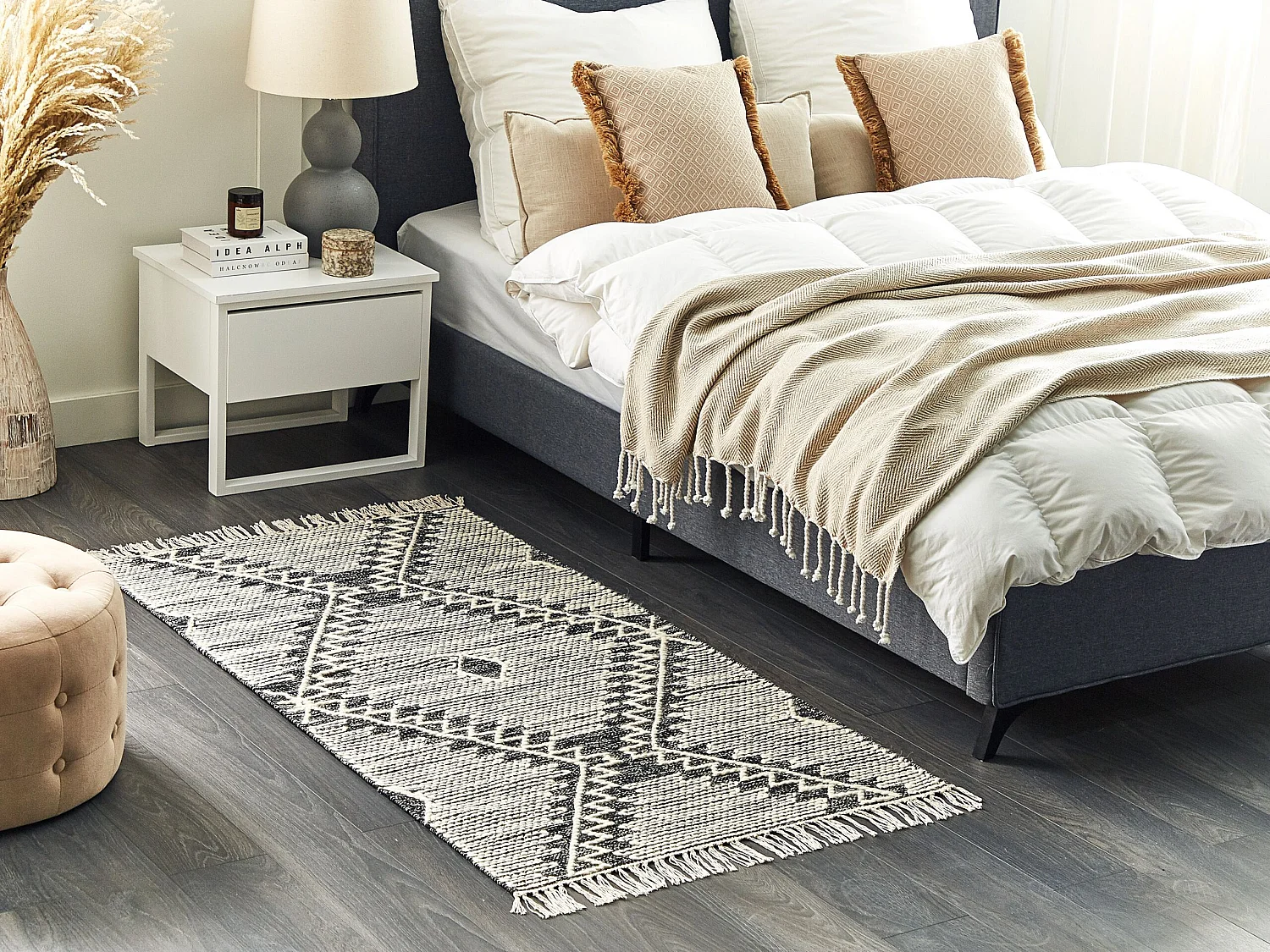 Tapis en coton 80 x 150 cm noir et blanc ARBAA