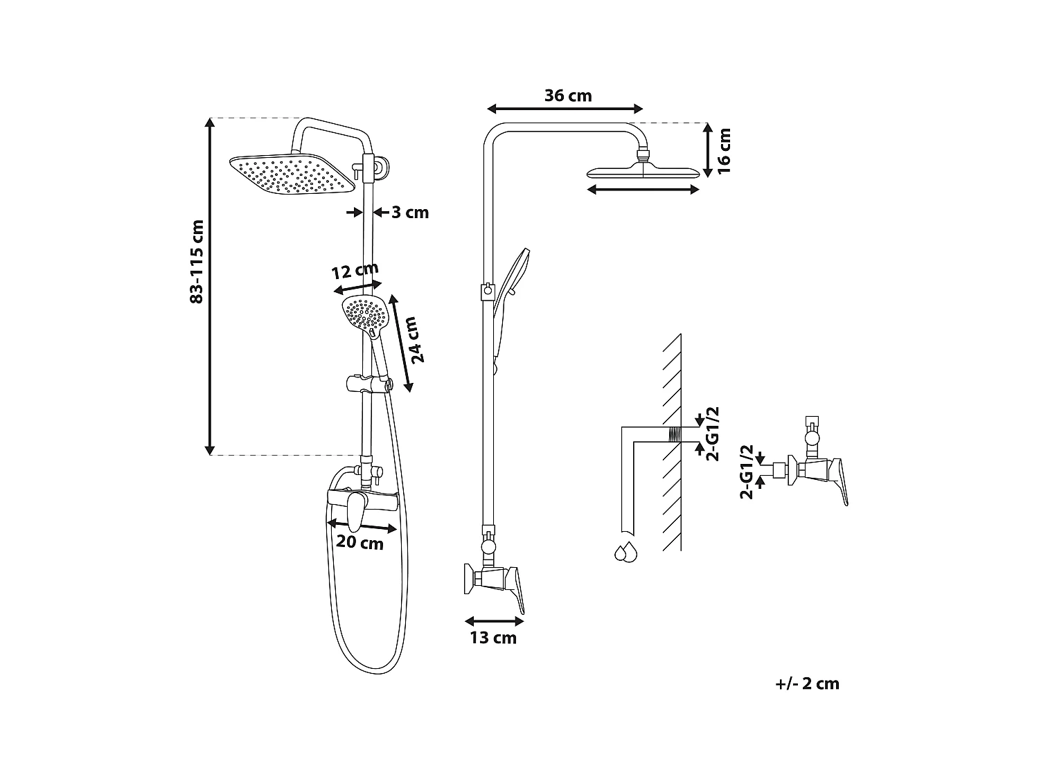 Kolumna prysznicowa z deszczownicą HOWICK Srebrny
